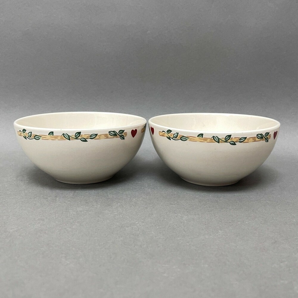 Thomson Pottery Soup Cereal Bowls‎ Birdhouse Birds Heart Vine Border Lot of 2